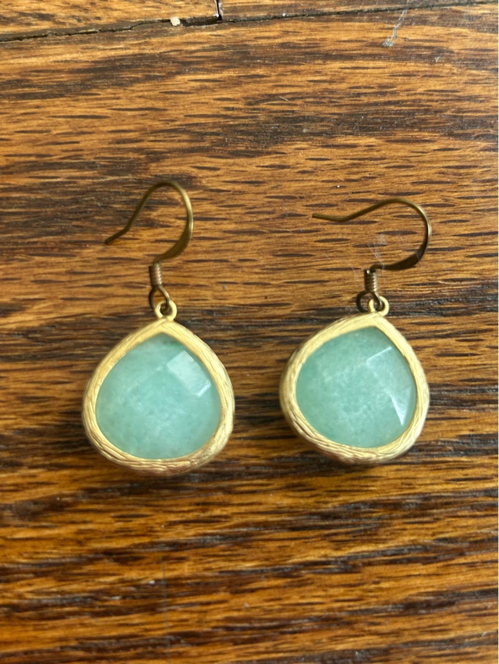 Gold and Mint Green Teardrop Dangle Earrings